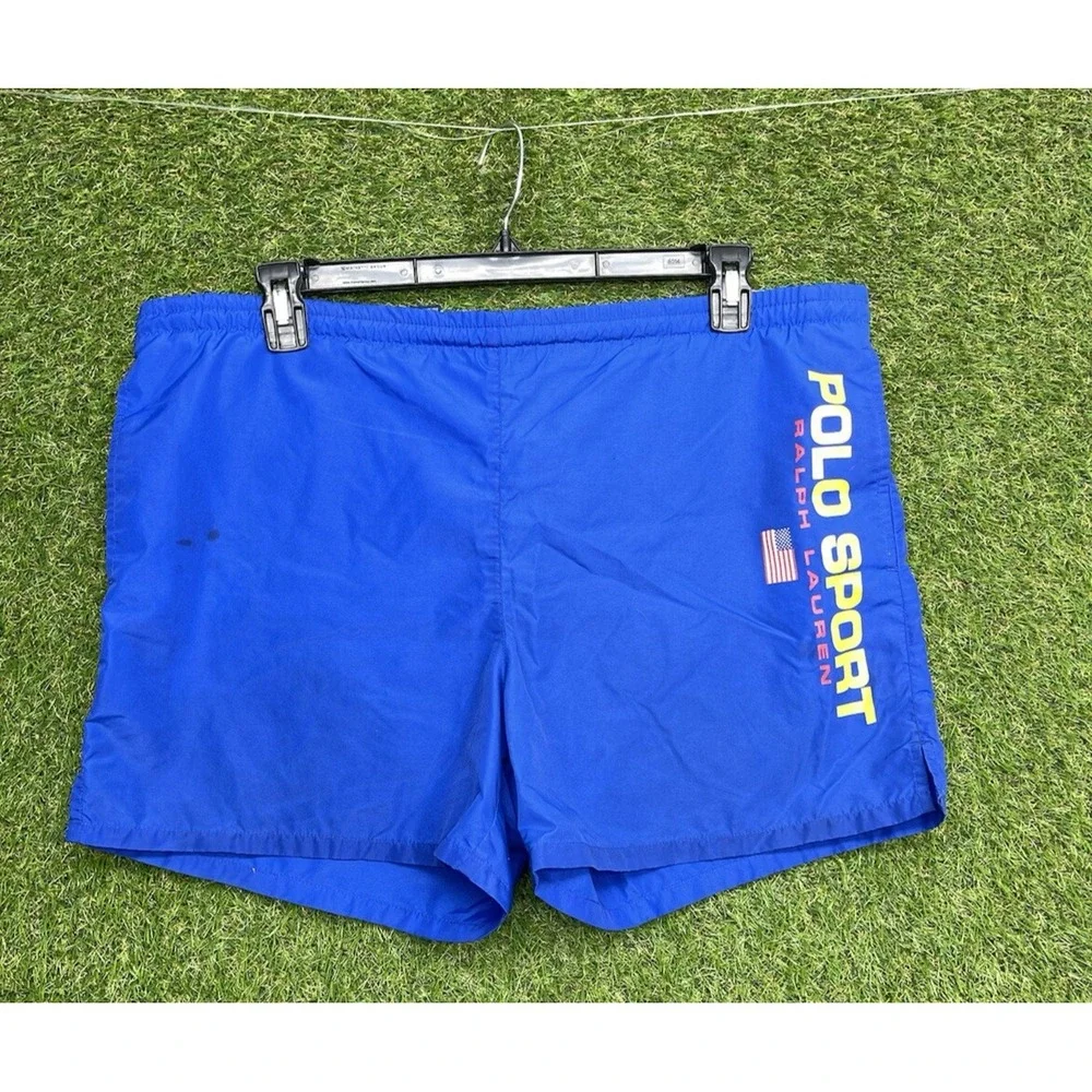 Polo Ralph Lauren Shorts Mens Medium Blue Swim Trunks Pony Logo Mesh Lined Y2K